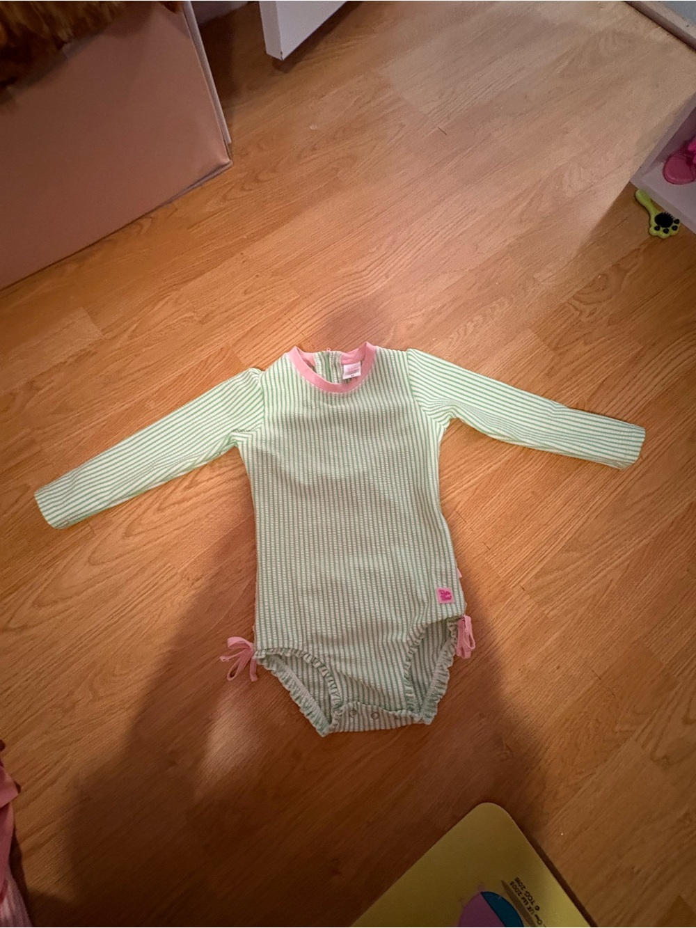 Ruffle Butts Green and Pink Long-Sleeve One-Piece Swimsuit
